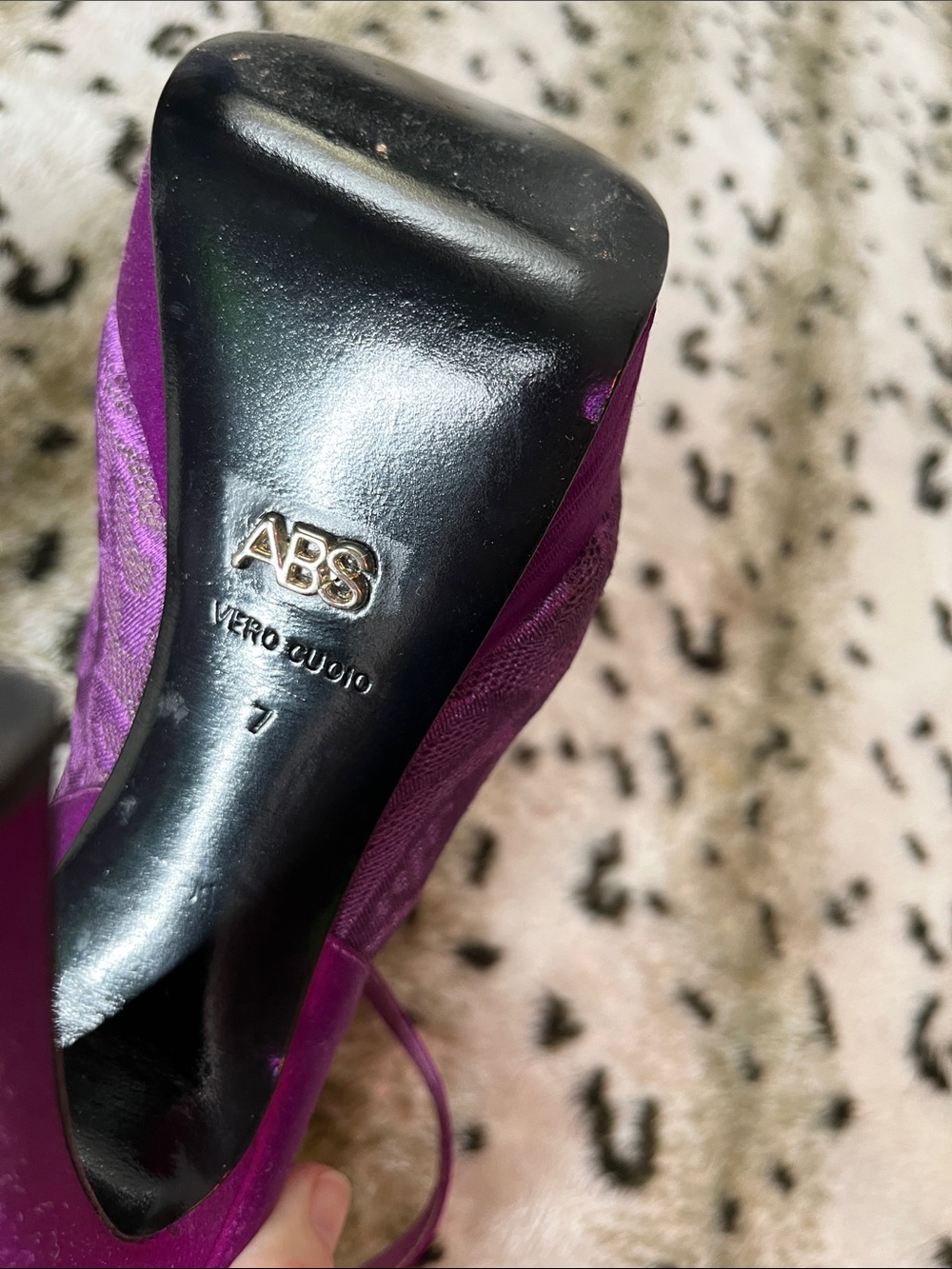 Jessica Simpson Metallic Purple Lace Peep-Toe Heels with Studded Straps - Picture 6 of 6